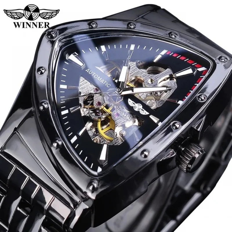 Free Shipping OUTLETSNew winner European American Style Men's Fashion Casual Hollow Triangle Automatic Mechanical Watch