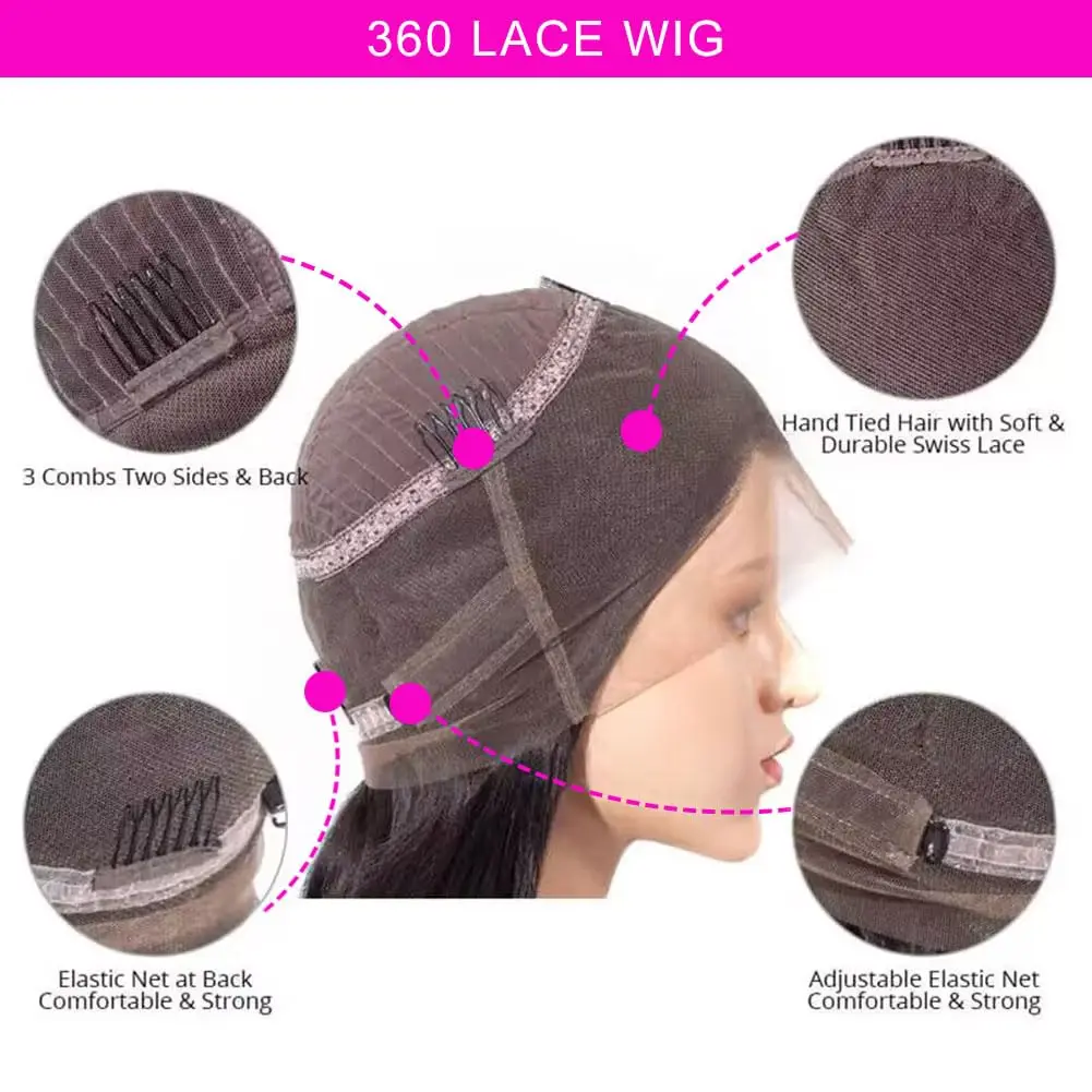 40인치 360 레이스 프론트 가발 인모 200% 밀도 본 스트레이트 가발 13x6 HD 투명 레이스 프론트 가발 브라질리언 인모 가발