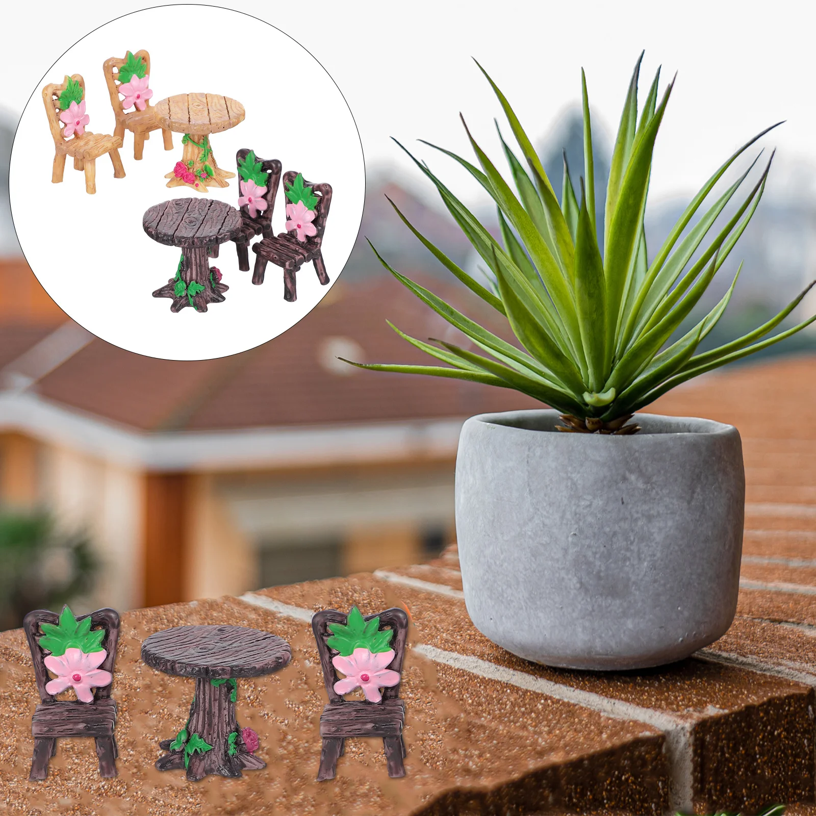 

2Sets Moss Mini Landscape Adornments Resin Durable Table Chair Decor for Home Desktop Potted Plant Use Table Chair Adornment