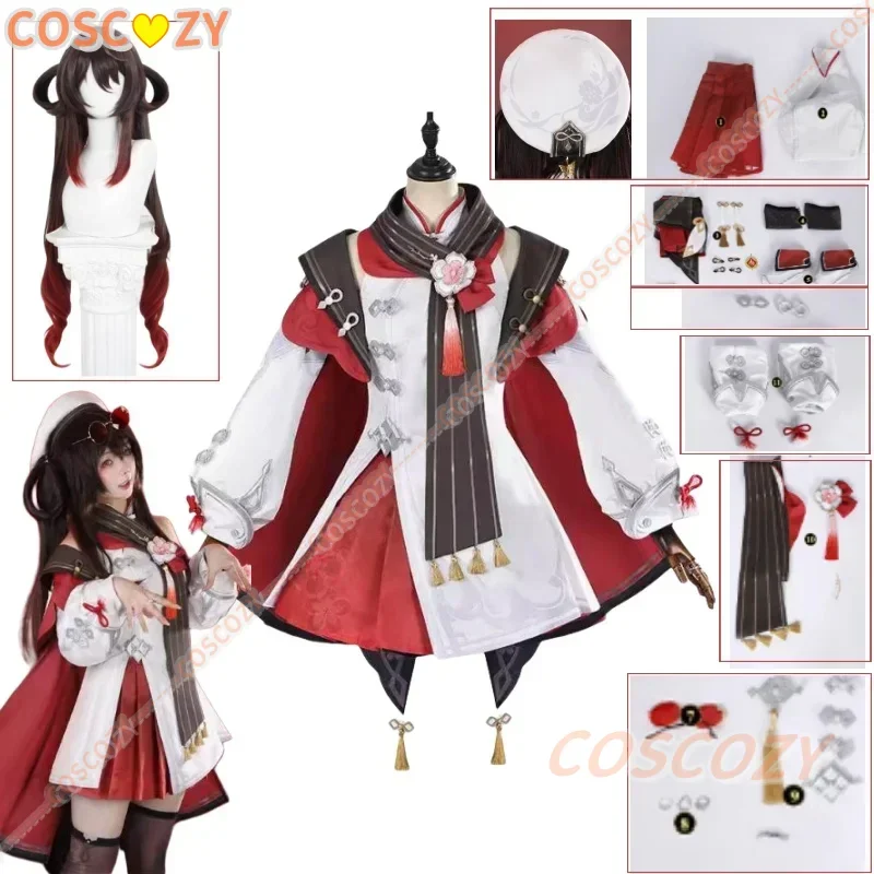 Game Genshin Impact Lantern Rite Hutao Cosplay Costume Wig Hu Tao Cherries Snow Laden Outfit Hair Red Costumes for New Year