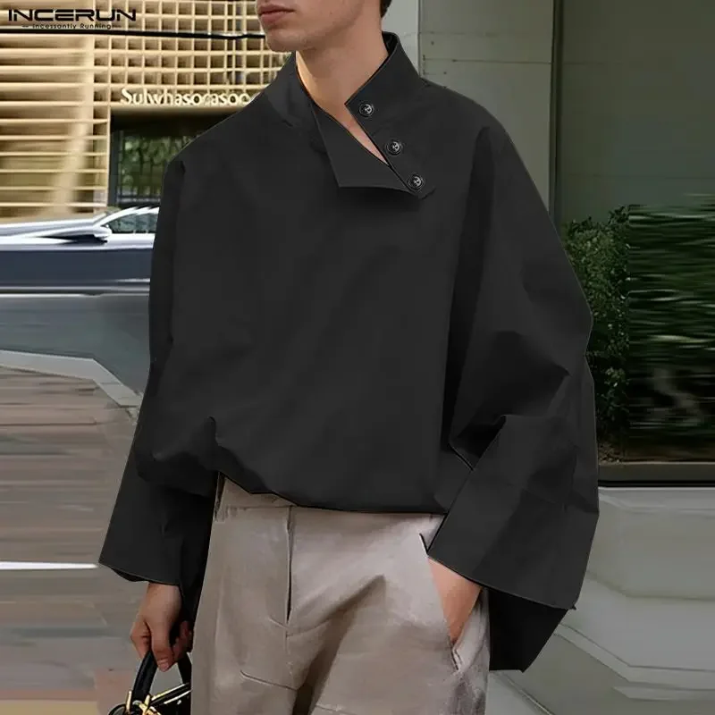 

INCERUN Men Shirt Solid Color Stand Collar Long Sleeve Loose Men Clothing Streetwear 2026 Oversize Fashion Casual Tops Camisas