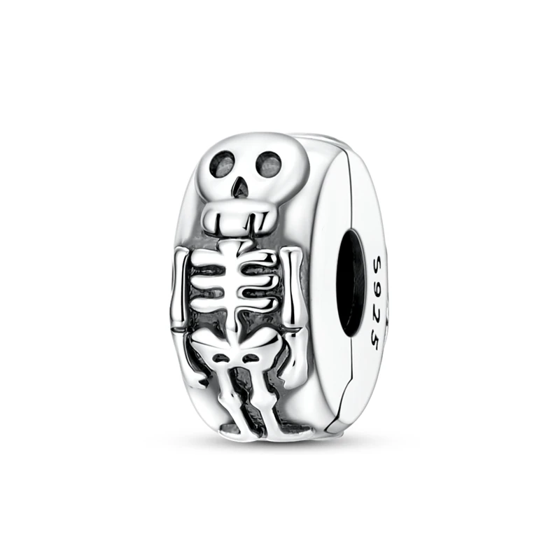 Hot 925 Sterling Silver Retro Skeleton Fixing Clip Charms Bead Fit Original Bracelet DIY Women Engagement Jewelry Gift