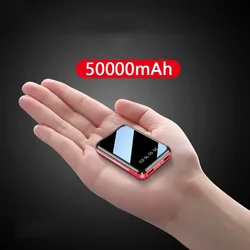 Mini banco de energía portátil con pantalla Digital LED, 50000mAh, pantalla de espejo, paquete de batería externa, Powerbank para teléfonos móviles