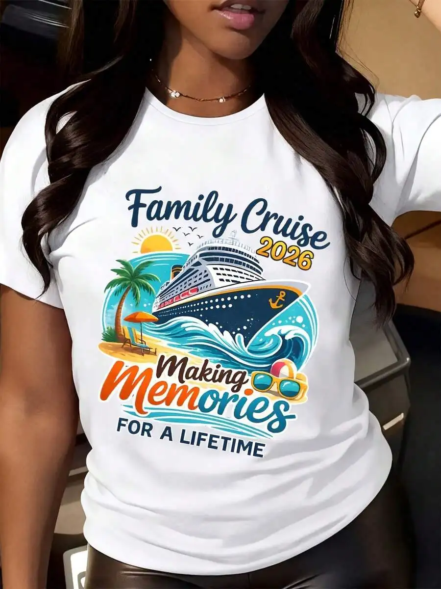 Family Cruise 2026 Making Memories For A Lifetime T Shirt Black Cruise Ship Beach Palm Tree Sun And Sunglasses Design For Vacation Travel And Family O