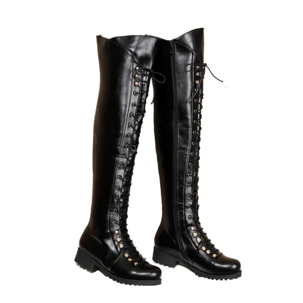 Fashion Over The Knee High Boots Women Designer Female Zip Sexy Black Long Boots High Heels Round Toe Autumn Winter Shoes A-3844