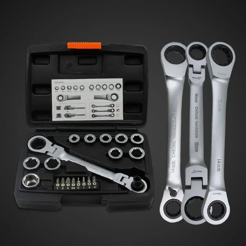 

Wrench 72 Tooth Adjustable Ratchet Wrench 36 Pieces Labor-saving Screwdriver Head Chrome Vanadium Steel Through Socket Set Tool