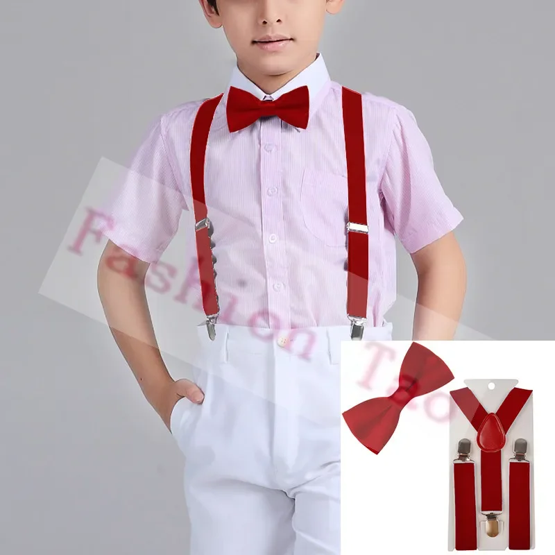 2 PCS Red Color Children Kids Bowtie Butterfly Braces Sets Boys Suspenders  Wedding Party set Bow tie Wtr0003a02