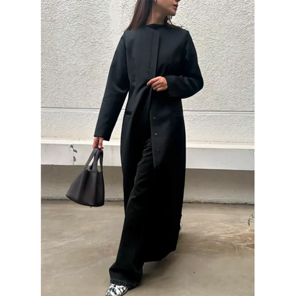 Black Round Neck Female Long Jacket One Piece Women Blazer Formal Prom Custom Made Saudi Arabia Dress