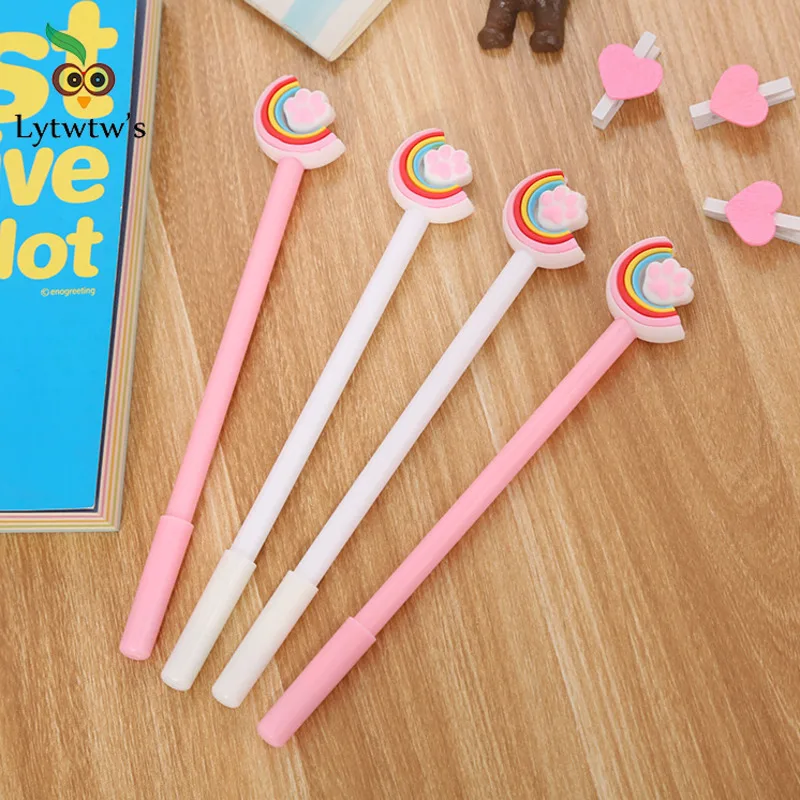 Ellen Brook 1 Pieces Cartoon Kawaii School Supply Office Stationery Gel Pen Creative Cute Gift Lovely Pink Cat Claw Rainbow Pens