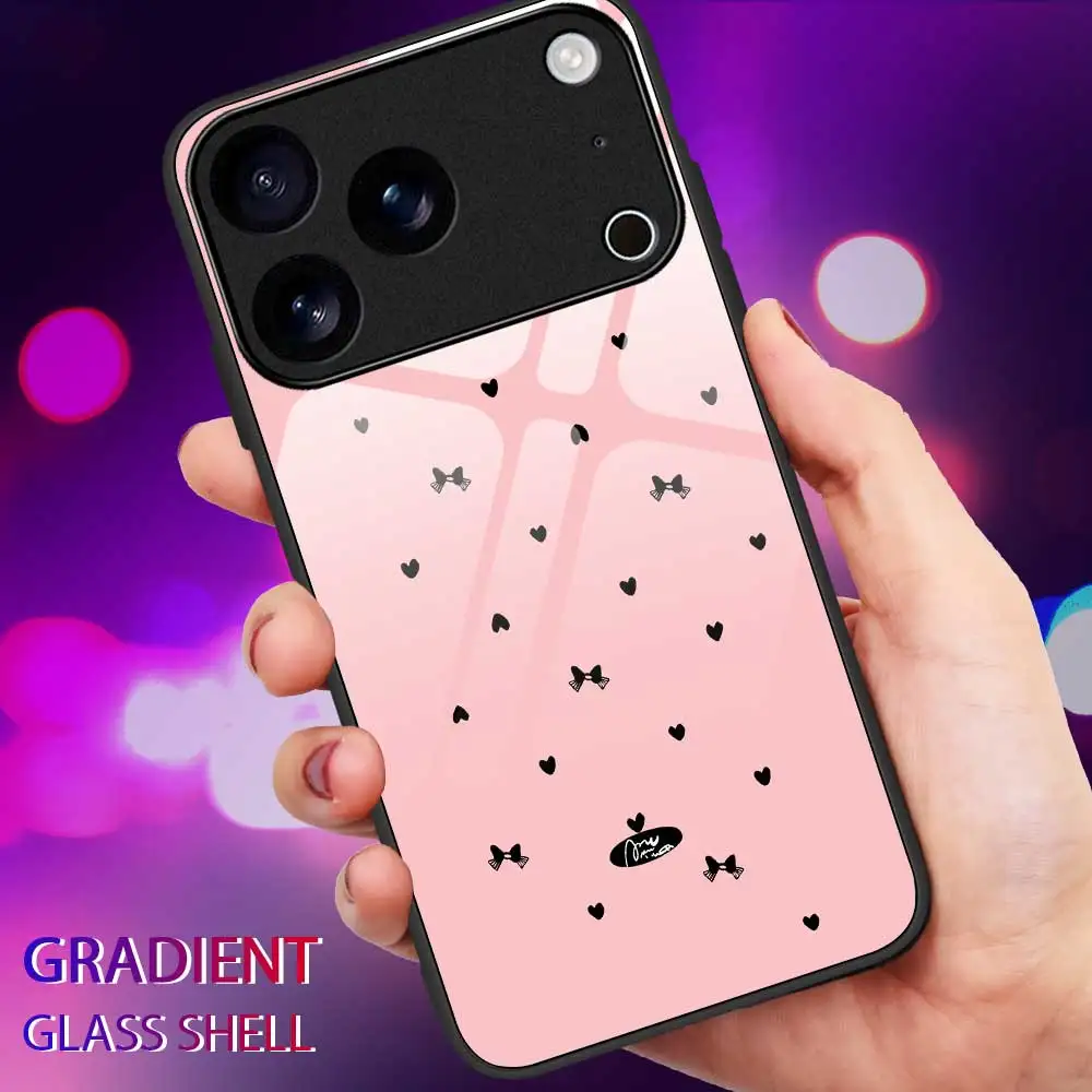 เคสโทรศัพท์ลายโบว์รูปหัวใจ สำหรับ iPhone 17 Pro Max 17Air 16 15 14 Pro Max Plus 13 12 11 Pro Max 16e XS Max XR X 7 8  ฝาครอบกระจก
