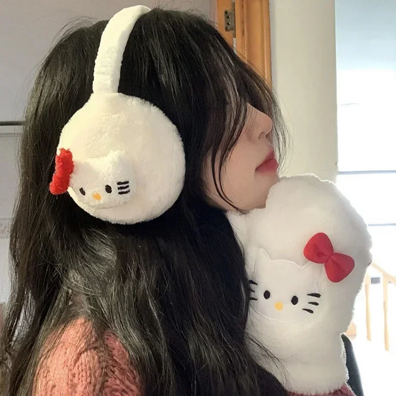 Hello Kittys Plush Earmuffs Cute Winter Outdoor Earflap Cartoon Comfortable Warmth Protection Ear Soft Padded Toys Girls Gifts