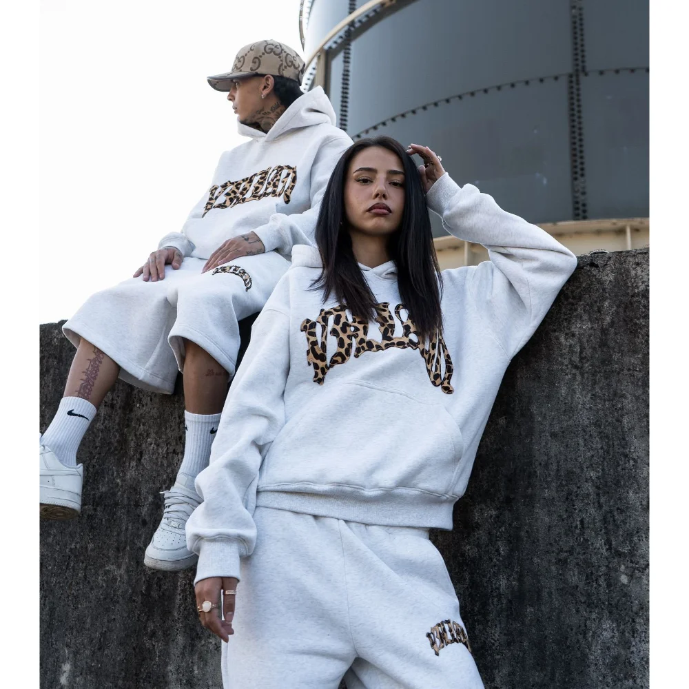 Women Gray Jacket With Hood Long Sleeve Pocket Zipper Jacket Coat Woman Loose Casual Outerwear Coat TopsY2K leopard print letter