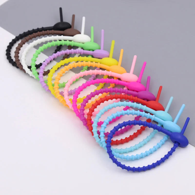 5PCS Multicolor Silicone Hanging Rope DIY Keychain Tie Buckle Storage Soft Rubber Rope Women Bag Keychain Decoration Pendant