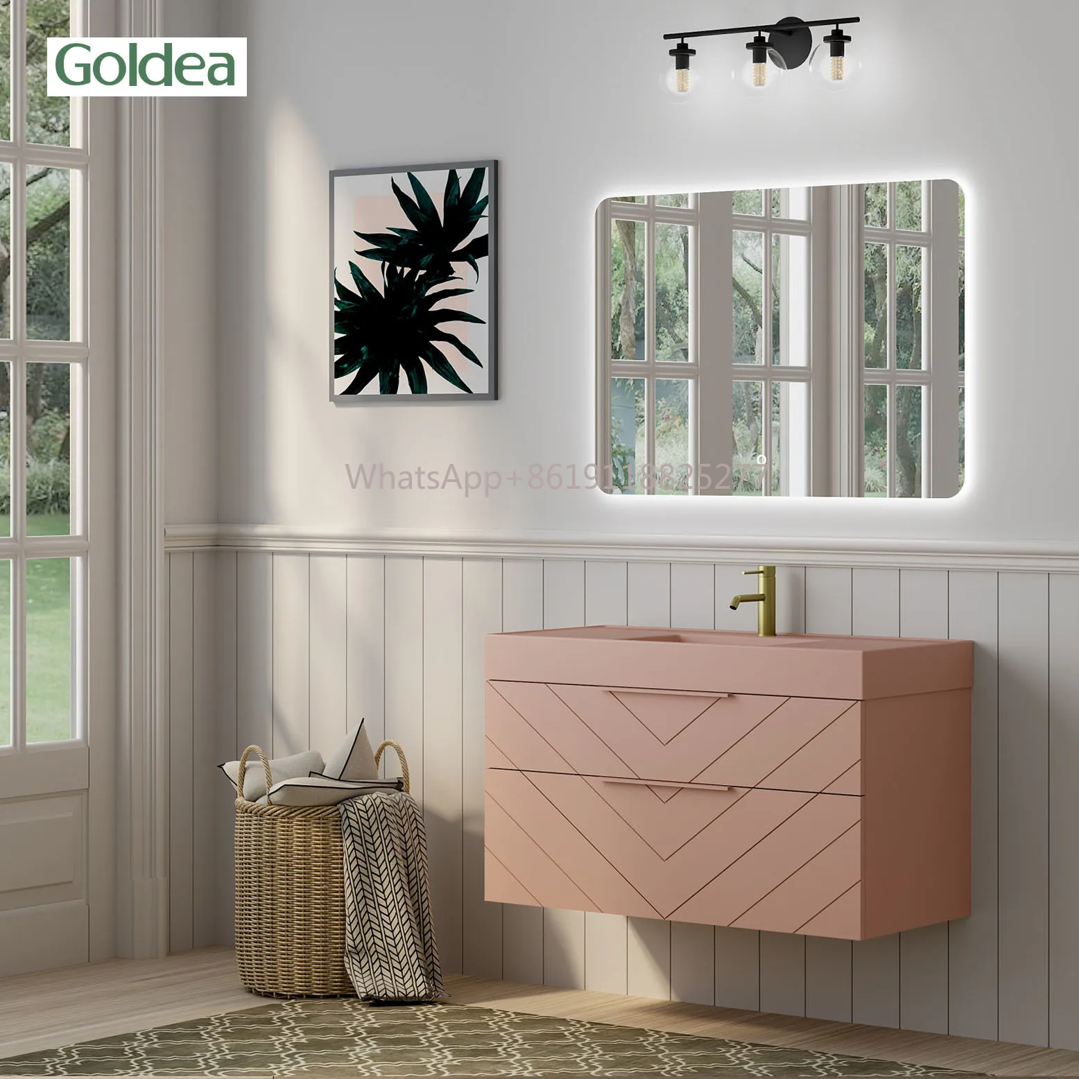 100%pvc Pink 2024 modern canton fair exhibits painted design bathroom cabinets