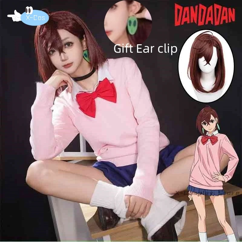 Anime Dandadan Momo Ayase przebranie na karnawał peruka sweter z dzianiny górna spódnica kolczyki Choker mundur szkolny rekwizyty Halloween kobiety