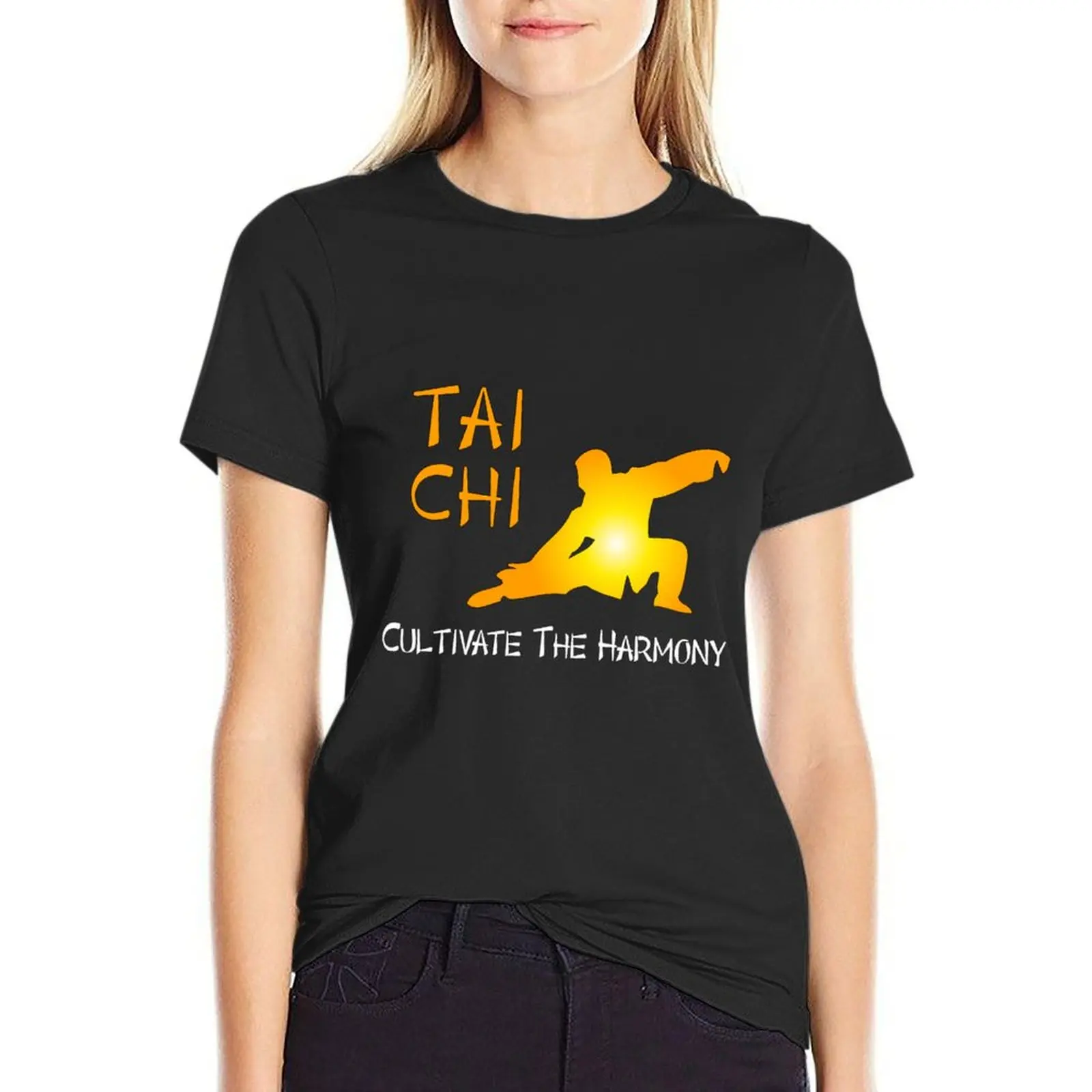 

Tai Chi - Cultivate the Harmony (Black background) T-Shirt vintage clothes sublime aesthetic clothes cotton t shirts Women