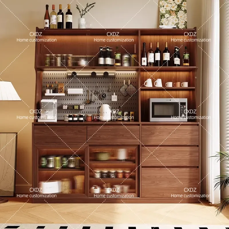 Solid Wood Dining Side Cabinet Integrated Wall Locker Living Room Small Apartment Medium Ancient Style Hole Board Storage