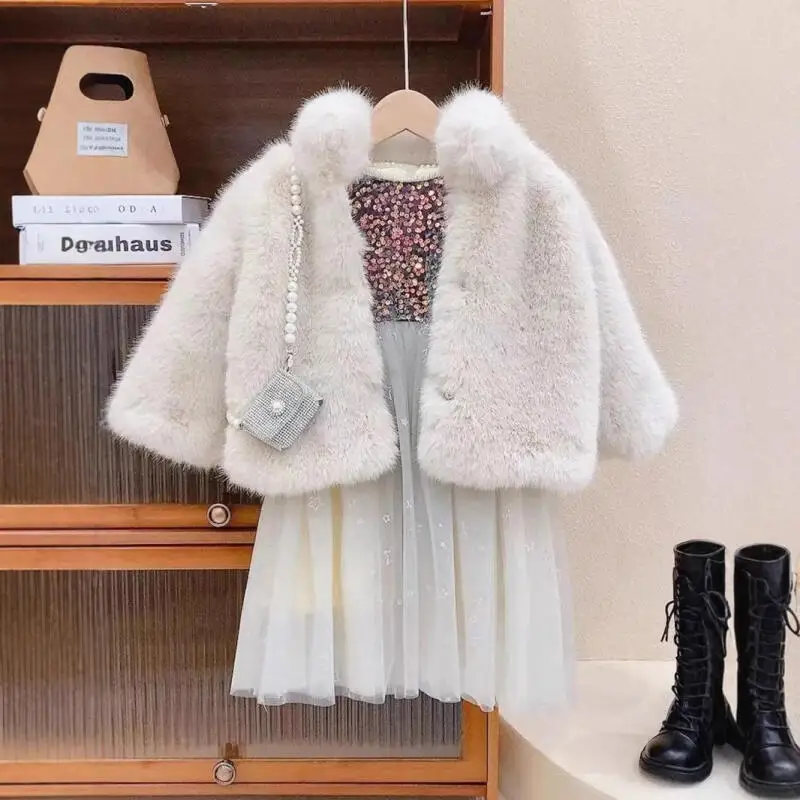 

Childrens Coat Girls Fashionable Autumn Winter New Outfit Gentle Temperament Versatile Warm Fur Coat Kids Girls Clothes