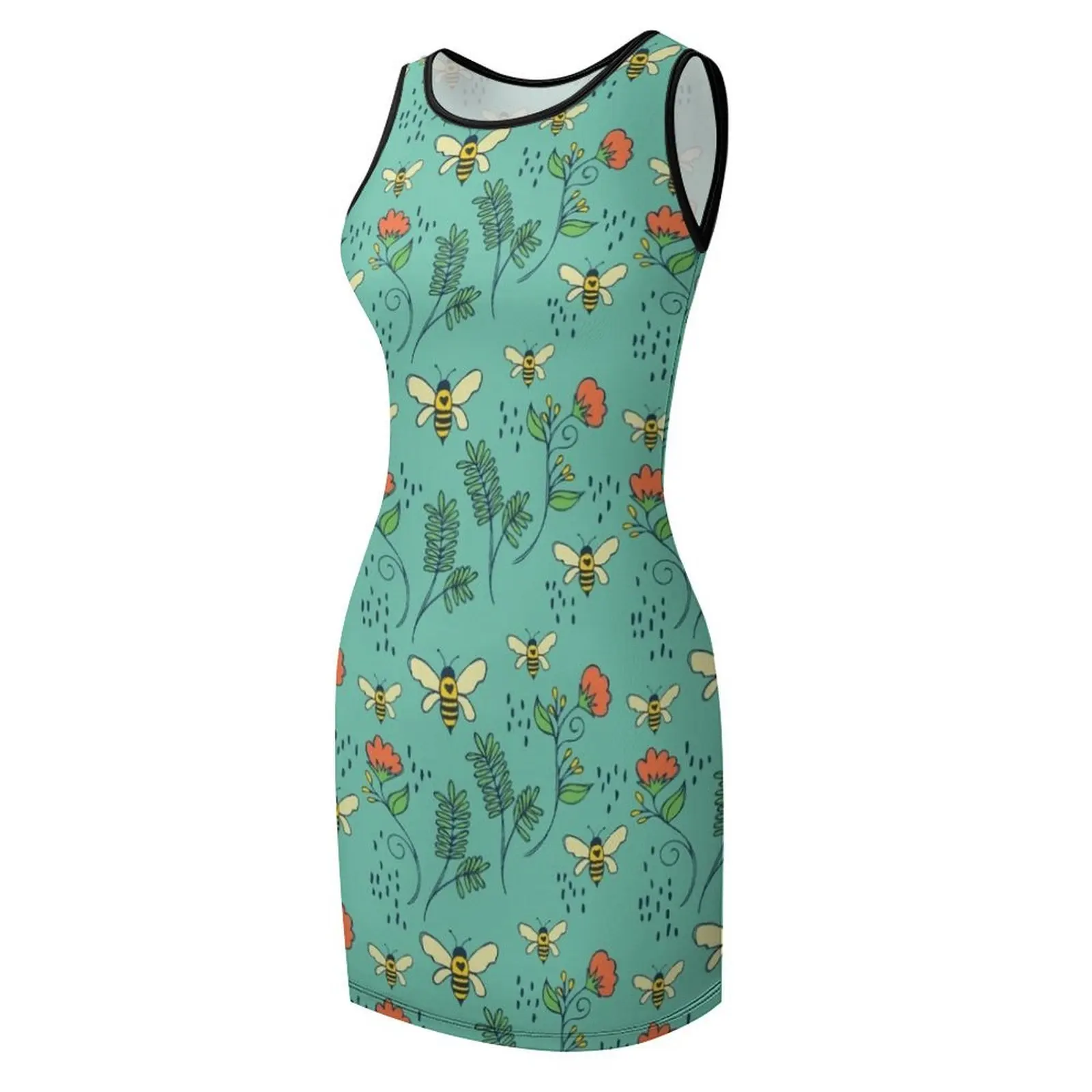 蜂と花柄ノースリーブサマードレス レディースサマードレス 2025 レディース服 夏 2025 新作 女の子用ドレス