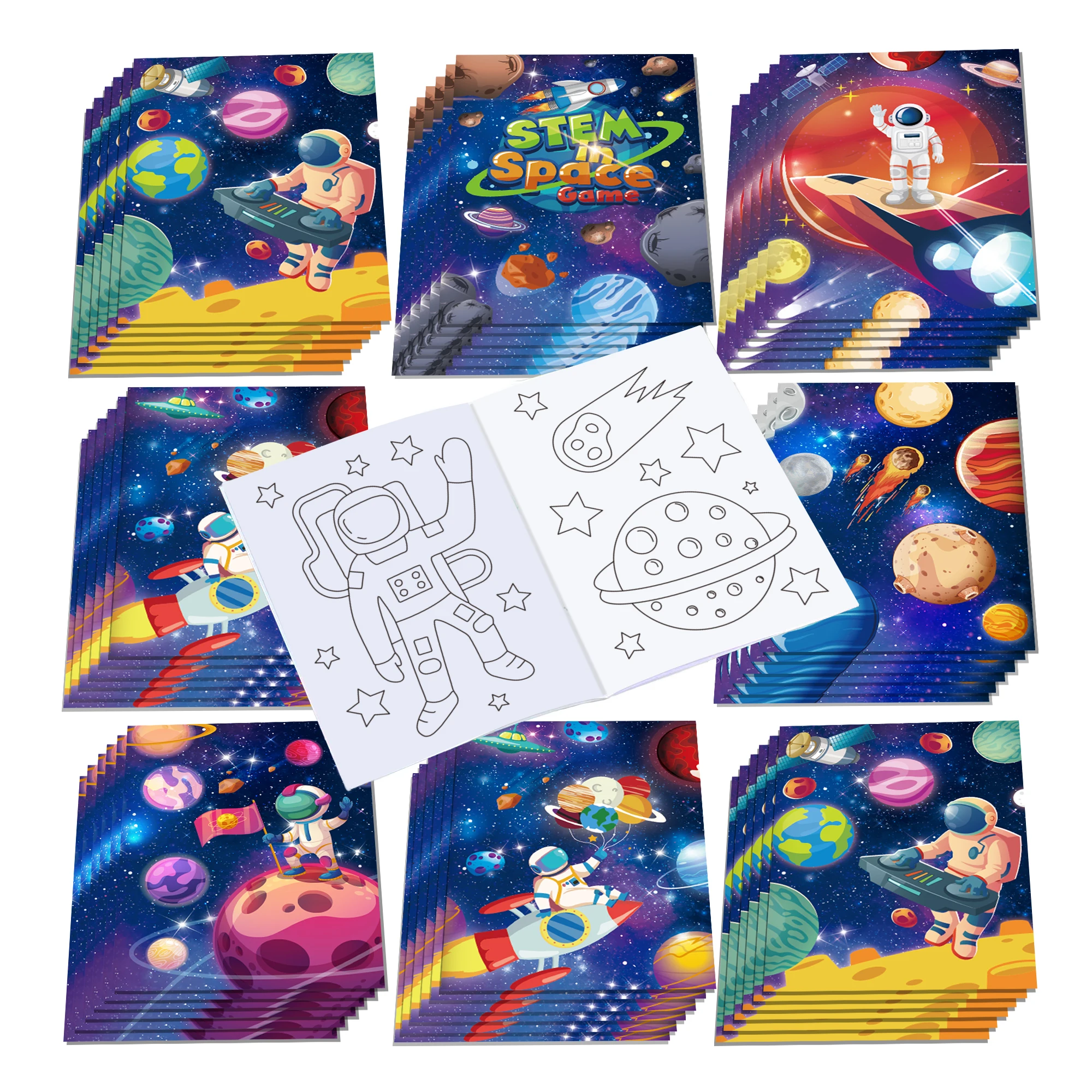 12pcs Kids Children Educational Toys Cartoon Space Theme Graffiti Painting Picture Books DIY Magic Water Coloring Drawing Book