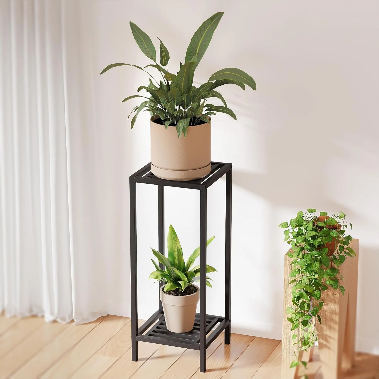 

2 Tier Heavy Duty Plant Stand, 30 Inch Tall Indoor Outdoor Metal Flower Pot Holder for Patio, Garden, 220 LBS Capacity,
