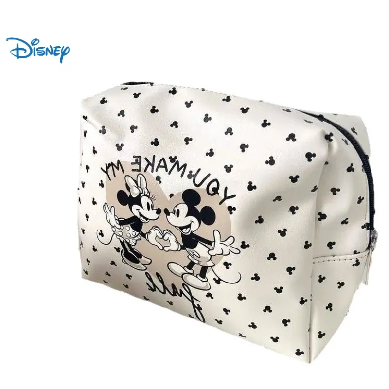 Bolsas de cosméticos Disney Mickey Minne, almacenamiento portátil para el cuidado de la piel, bolso de mano de lunares blanco y negro de Disney, regalo periférico de animé