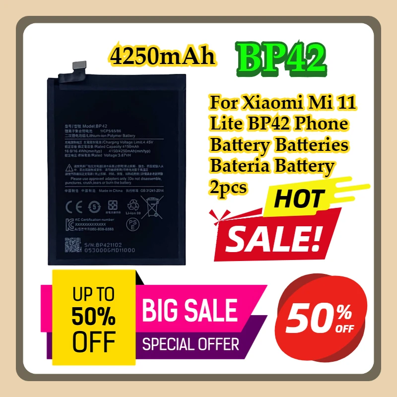 For Xiaomi Mi 11 Lite BP42 Phone Battery Batteries Bateria 4250mAh BP42 Battery 2pcs