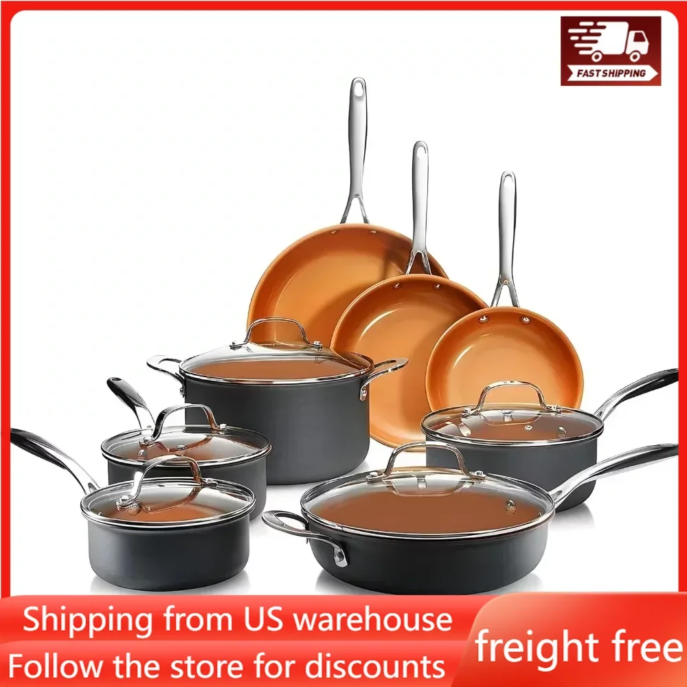 

13 Pc Ceramic Pots and Pans Set Non Stick Cookware Sets, Hard Anodized Cookware Set, Pot Set, Dishwasher Safe, Free Shipping