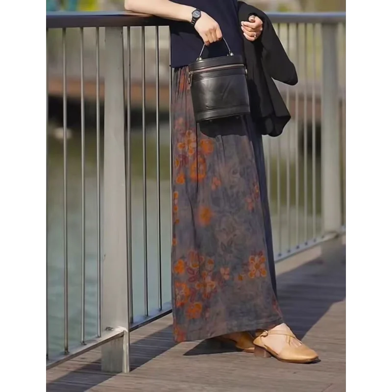 Nieuwe gesplitste elastische hoge taille mode bedrukte losse veelzijdige casual rokken voor dames