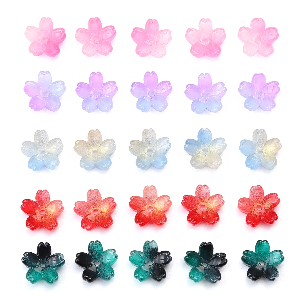 Glass Cherry Blossom Gold Powder Gradient Beads For DIY Jewelry Making Earring Bracelet Necklace Accessories 11mm 10pcs