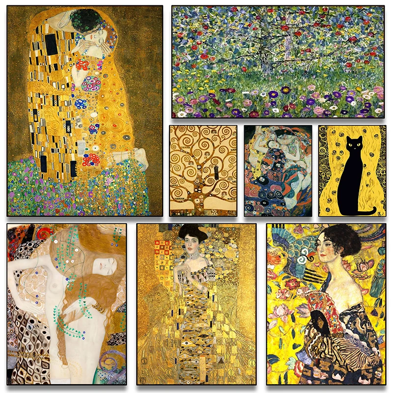 Classic Gustav Klimt Abstract Figure Artwork Kiss,Tree of Life Poster and Prints Canvas Painting Wall Pictures Home Decor Gift