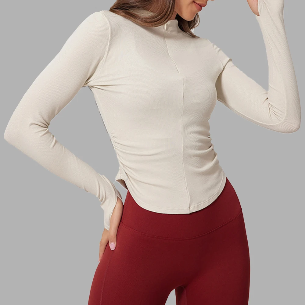 Outdoor Thread Sports Long Sleeved Quick Dry Zipper Fitness Jacket Cardigan Stand Up Collar Yoga Long Sleeve Yoga Running Jacket