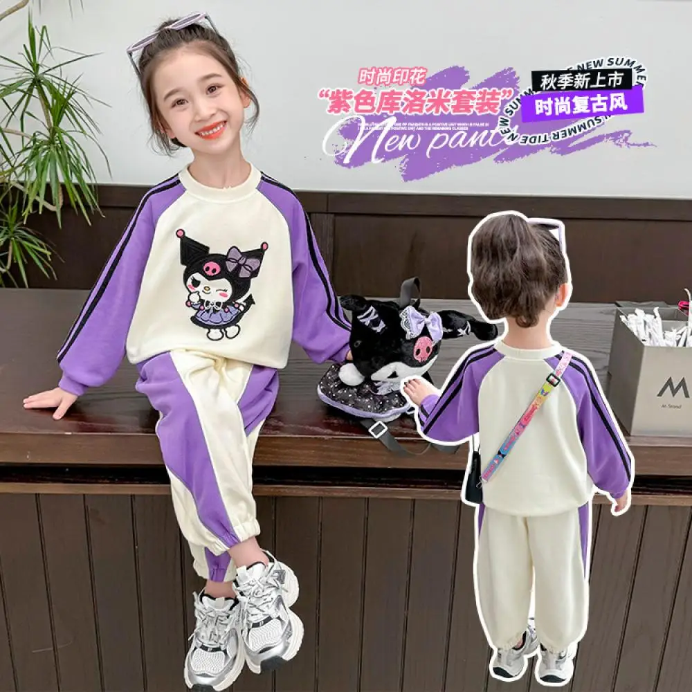 Sanrios Kawaii Kuromi My Melody Girls Kids Hoodie Tops Pants Suit Anime Student Spring Cartoon Sweet Cotton Cute Pullover Hoodie