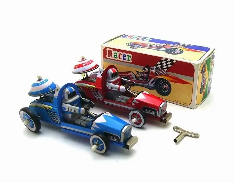 

[Funny] Adult Collection Retro Wind up toy Metal Tin F1 racing racer sports car Clockwork toy figures model vintage toy gift