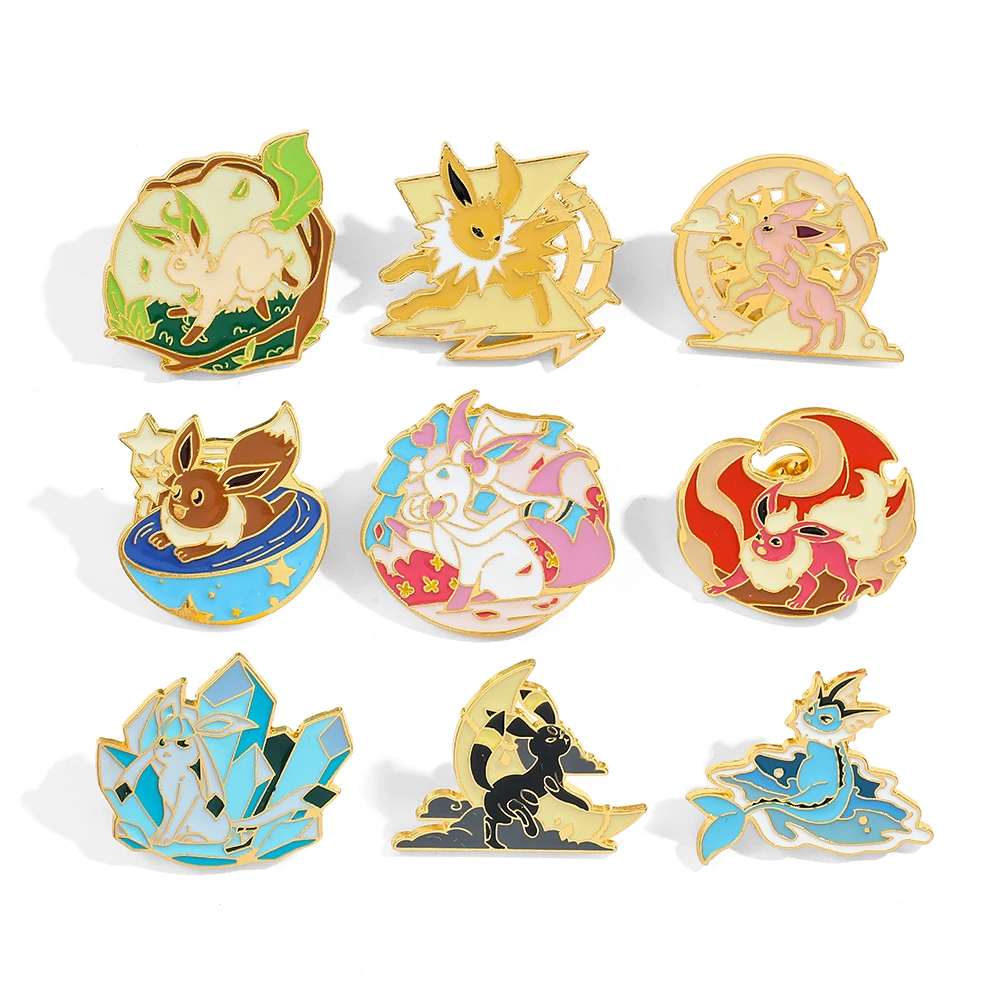 3/4/5 Pcs Cartoon Elf Brooch Fashion Eevee Sylveen Enamel Pin Backpack Clothing Jewelry Metal Badge Accessories Gift