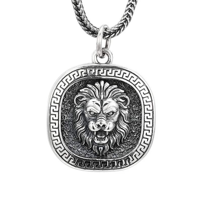 

925 Sterling Silver Lion Head Pendant Necklace - Vintage Antique Finish Gothic Unisex Jewelry