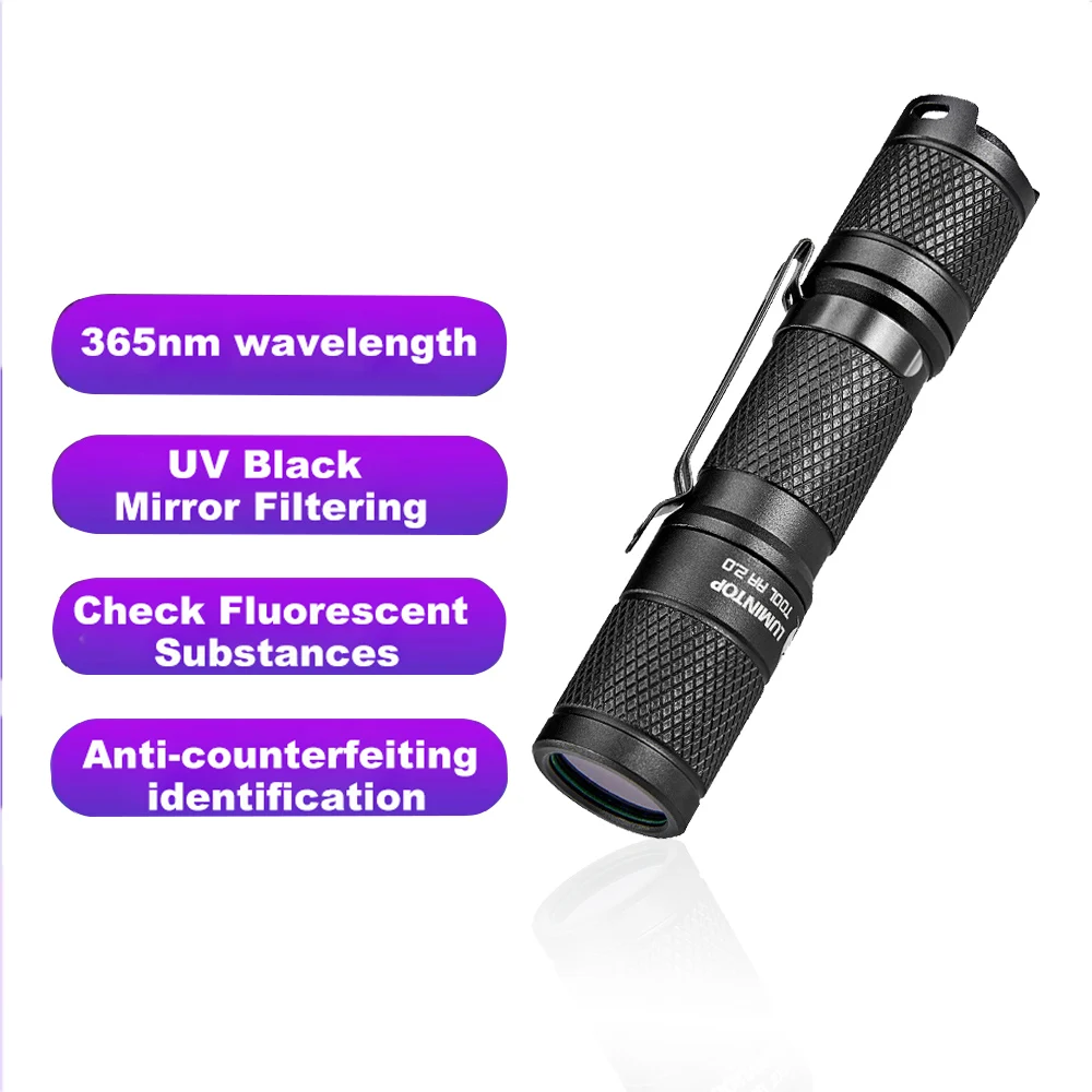 EDC Keychain UV Light Flashlight 365nm Wavelength Luminus SST-10-UV LED Torch Portable Mini Rachargable 14500 Battery TOOL AA UV