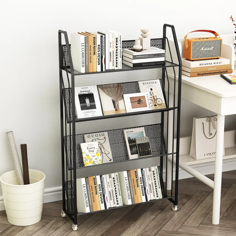 Rolling Metal Bookshelf Multi-Tier Storage Organizer for Living Room/ Bedroom/ Study Corner