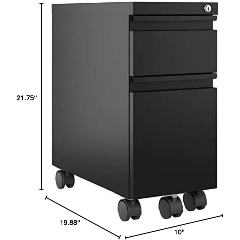 خزانة ملفات بقاعدة معدنية حديثة متنقلة بدرجين مع سحاب، أسود أنيق، حل تخزين المكتب
