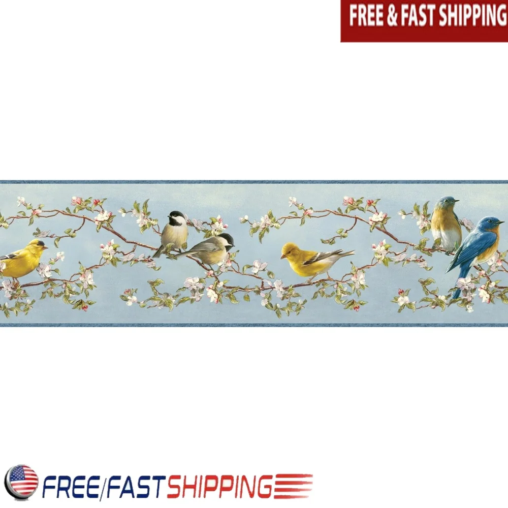 

Vandalia Sky Songbird бордюр предварительно замаскированные обои моющиеся легкие стены животный принт очаровательный дизайн украшение комнаты 6,5 x 15 футов