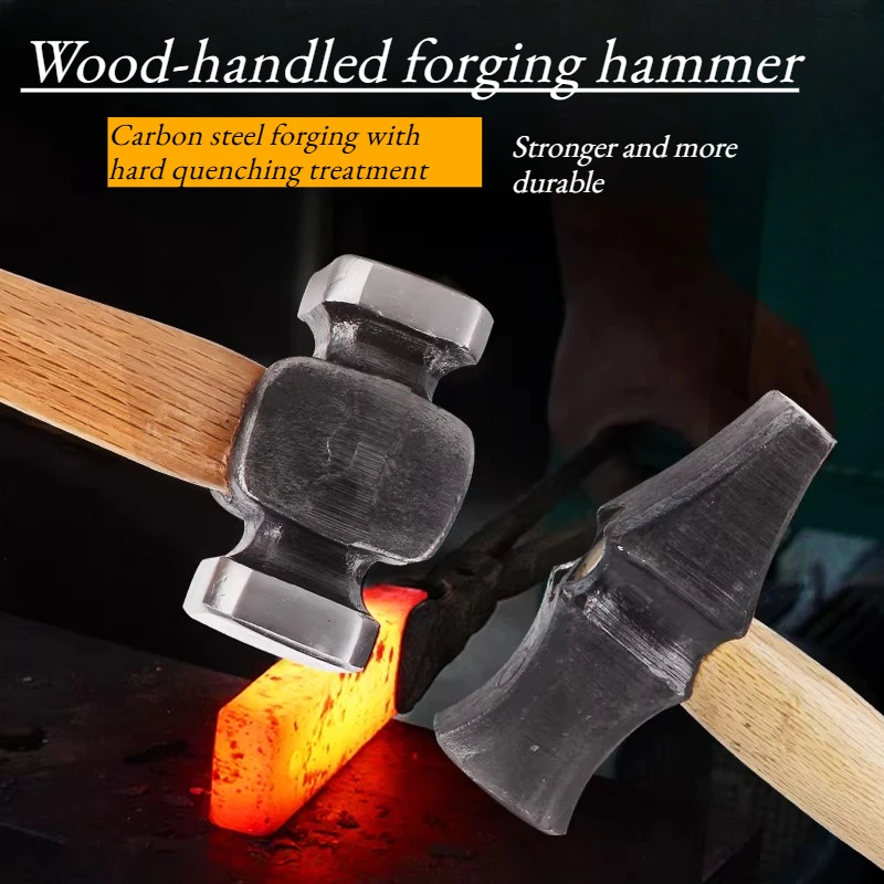 High Quality Pure Steel Forged Hand Tool Hammer - Octagonal Hammer Household Use with Square Wooden Handle Cast Iron Hammer.