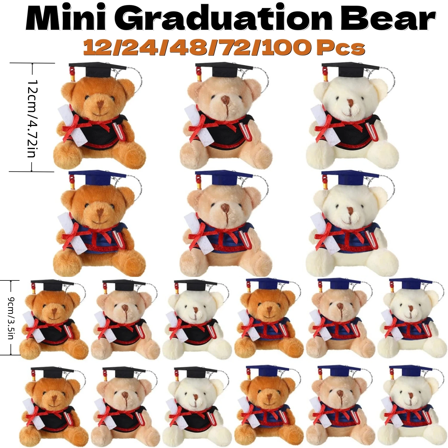 12-100Pcs Mini Graduation Bear Small Bears Plush Gift Stuffed Animal Bear with Cap for Class of 2026 Graduation Day Baby Shower