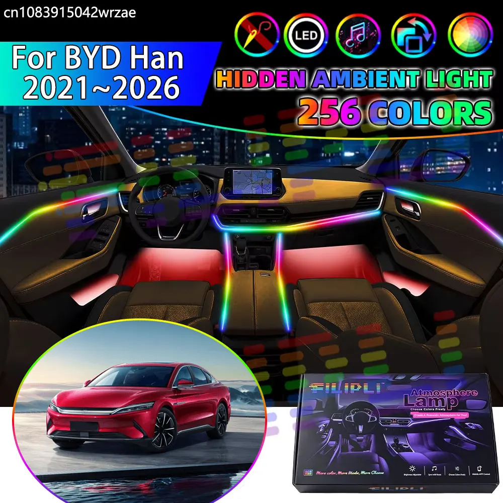 For BYD Han 2021~2026 DM EV DM-i DM-P RGB Car Interior Ambient Lights Strips Breathing Lighting Kit App Control LED strips Auto