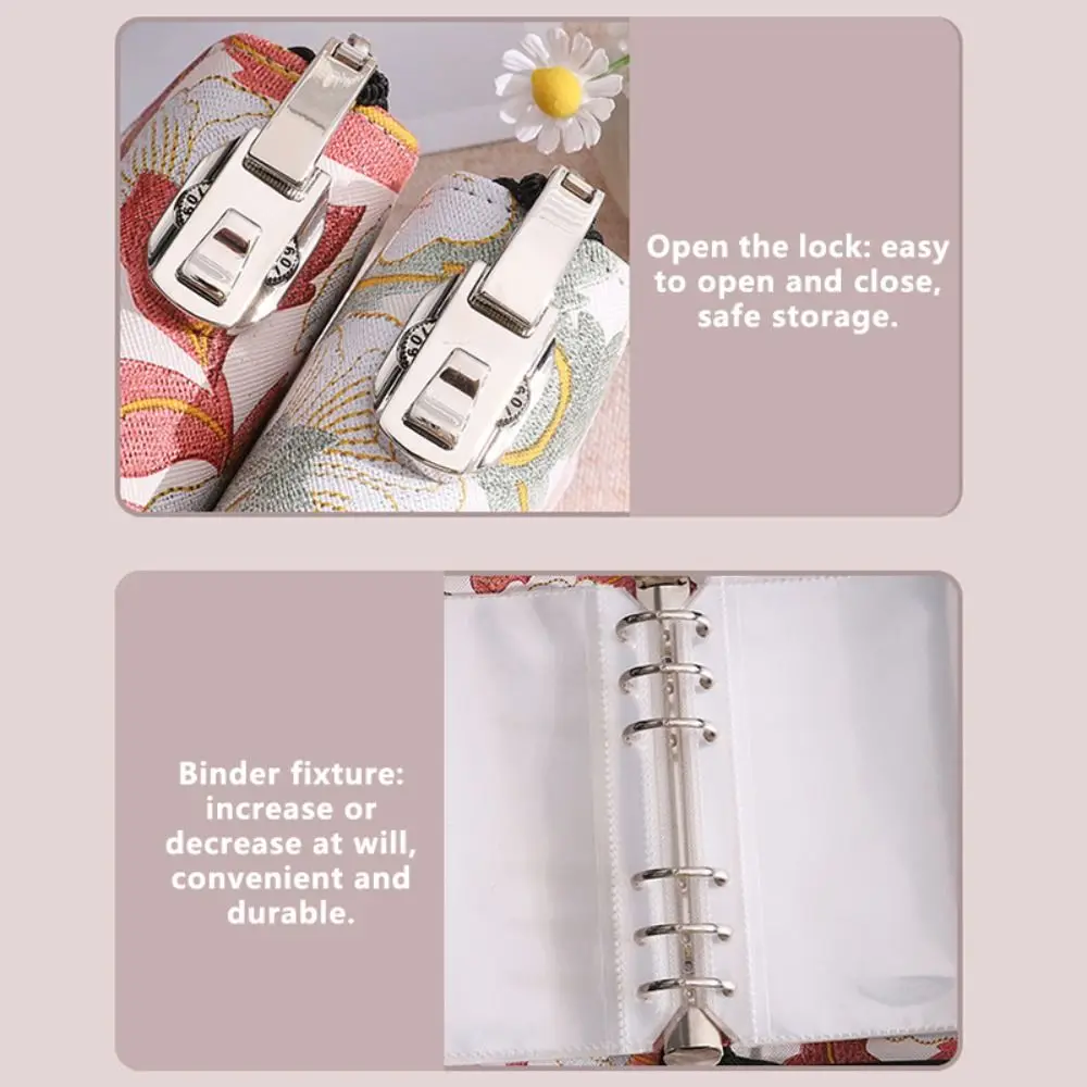 PU Leather Money Savings Binder Peony Pattern with Password Lock Cash Storage Book 100 Pockets A6 Savings Binder Budget Planning
