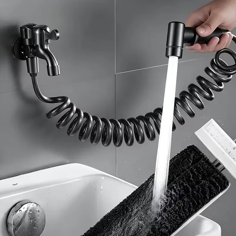 Adjustable High Pressure Bidet Sprayer Set for Toilet with Retractable Spring Hose And Self-Adhesive Bracket ABS Bathroom Spray