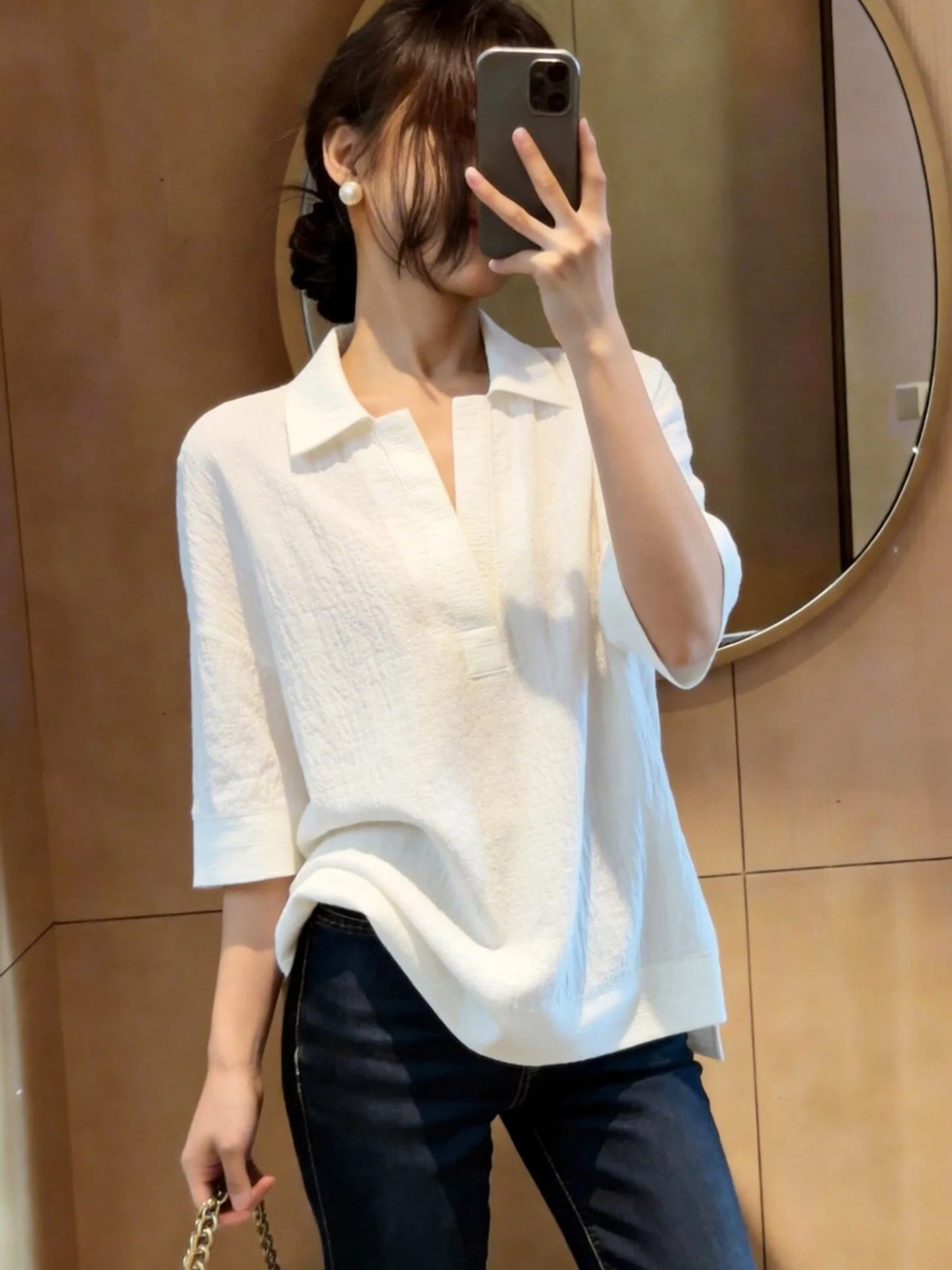 

European Design Unique Loose Casual Shirt Spring Summer Short Sleeve Color Women's Top Comfortable Breathable Fashion