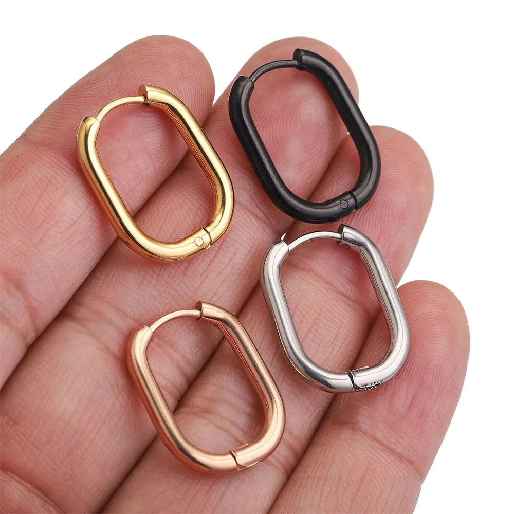 6pcs Stainless Steel Earrings Gold Plated Oval Korean Ear Rings Hoop Earring for Man Women Female Fashion Jewelry Metal Luxury