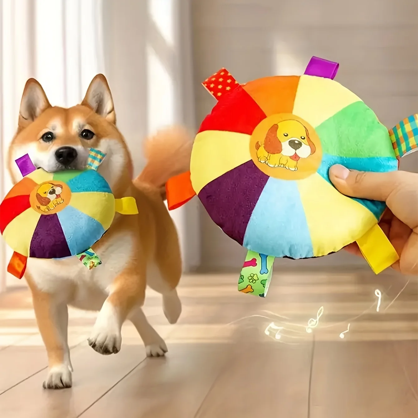 Interaktives Plüsch-Hundespielzeug mit fliegender Scheibe und Sound, langlebiges Kauspielzeug für alle Hunderassen, quietschendes Hundespielzeug zum Training und Spielen