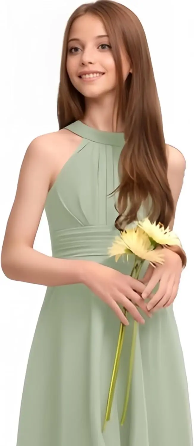 Шифоновое платье трапециевидной формы для подружек невесты, плиссированное платье с цветочным узором для девочек, вечернее вечернее платье с высоким и низким вырезом на свадьбу