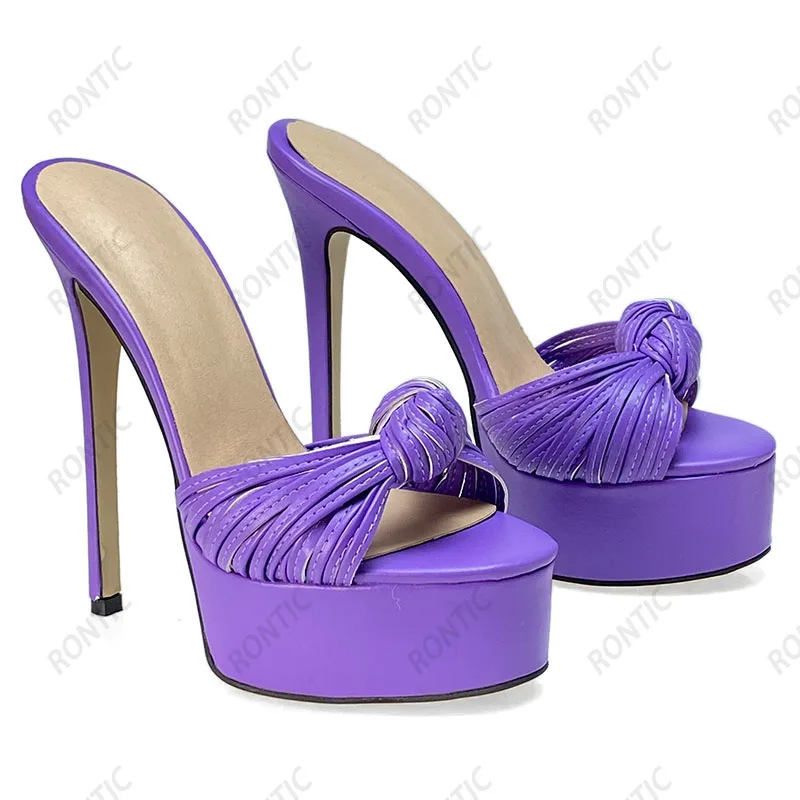 Rontic اليدوية المرأة منصة البغال الصنادل مثير عقدة Stiletto الكعوب المفتوحة تو جميلة الأسود فستان الحفلات لنا حجم 5-20